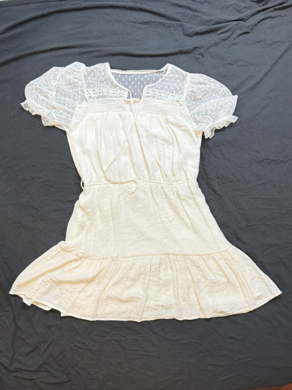 Sweet Wanderer Ivory Swiss Dot Puff Sleeve Mini Dress